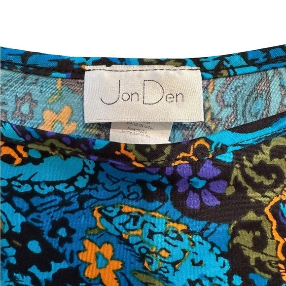 Jon Den Vibrant Paisley Blouse Womens Small Blue & Purple 3/4 Bell Sleeve Lovely - Picture 9 of 16
